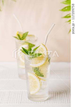 Fresh summer lemonade with lemon and mint 117209758