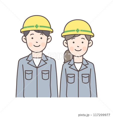 笑顔の安全ヘルメットの建設作業員上半身イラスト 117209977