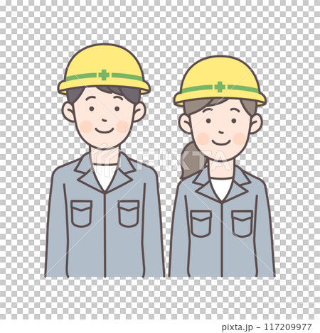 笑顔の安全ヘルメットの建設作業員上半身イラスト 117209977