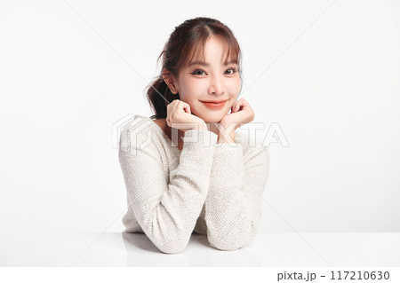 Beautiful young asian woman with clean fresh skin on white background, Face care, Facial treatment, Cosmetology, beauty and spa, Asian women portrait. Beautiful young asian woman with clean fresh skin on white background, Face care, Facial treatment, Cosmetology, beauty and spa, Asian women portrait. 117210630