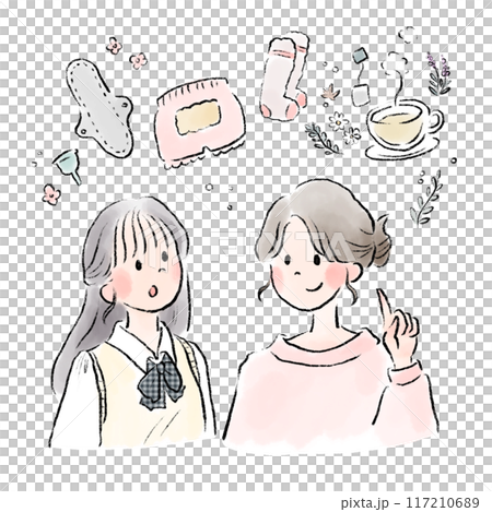 A mother teaching her high school daughter important things to know about menstruation 117210689