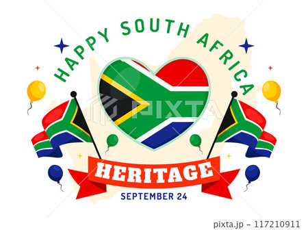 Happy Heritage Day South Africa Vector Illustration for September 24 with a Waving Flag, Honoring African Culture and Traditions on a Flat Background 117210911