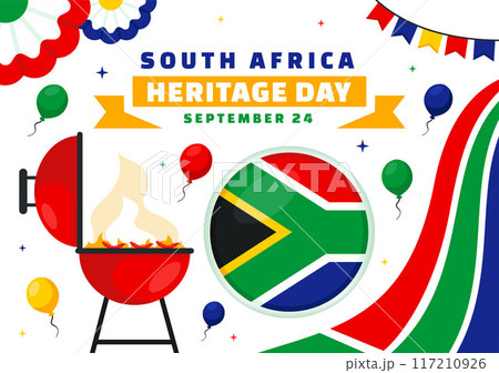 Happy Heritage Day South Africa Vector Illustration for September 24 with a Waving Flag, Honoring African Culture and Traditions on a Flat Background 117210926