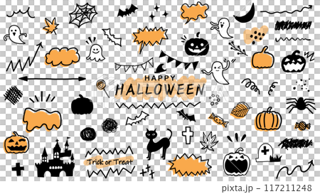 Cute hand-drawn illustration material with Halloween motif, vector, white background, transparent background Cute hand-drawn illustration material with Halloween motif, vector, white background, transparent background 117211248