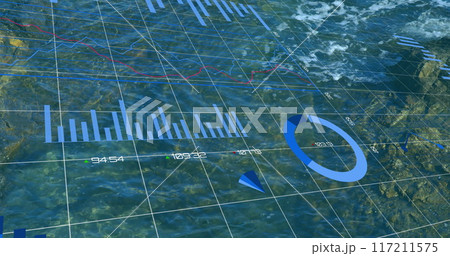 Image of financial data processing over seascape 117211575