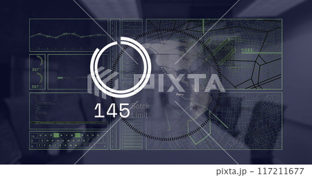 Image of financial data processing over desk in office Image of financial data processing over desk in office 117211677