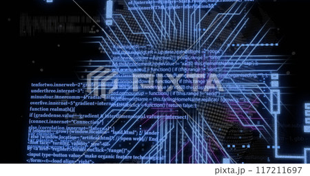 Image of digital data processing and circuit board over black background 117211697