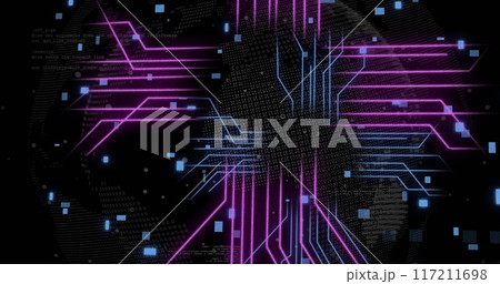 Image of digital data processing and circuit board over black background 117211698