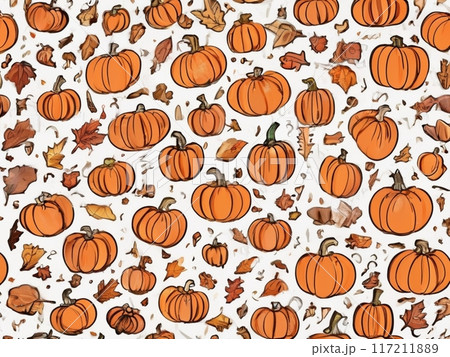 かわいいかぼちゃのシームレスパターン かわいいかぼちゃのシームレスパターン 117211889