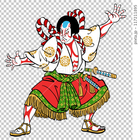 Kabuki actor striking a pose - Stock Illustration [117211895