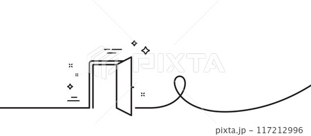 Open door line icon. Continuous one line with curl. Entrance doorway sign. Building entry symbol. Open door single outline ribbon. Loop curve pattern. Vector 117212996