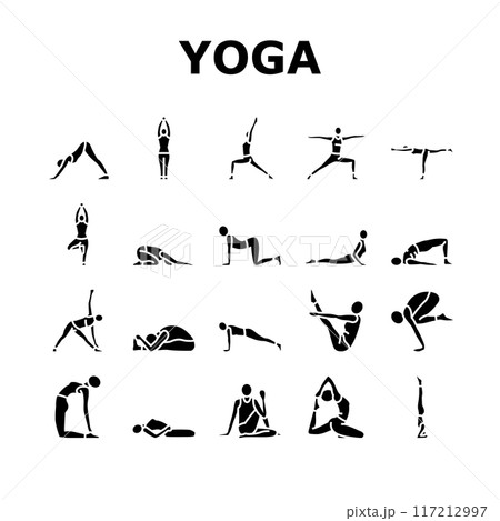 yoga exercises sport health icons set vector yoga exercises sport health icons set vector 117212997