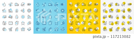 Vector icons set of World statistics, No waterproof and Hypoallergenic tested line icons pack for web with Medical mask, Windmill turbine, Ambulance car outline icon. Chemistry lab. Vector 117213082