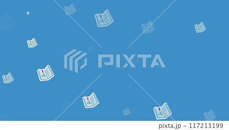 Image of multiple science textbook icons in seamless pattern on blue background with copy space Image of multiple science textbook icons in seamless pattern on blue background with copy space 117213199