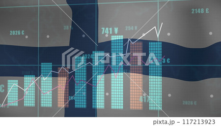 Financial data and currency exchange image over finland flag background Financial data and currency exchange image over finland flag background 117213923