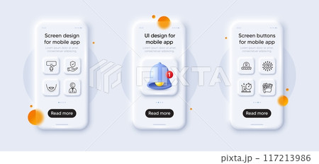 Buying house, Human rating and Artificial intelligence line icons pack. 3d phone mockups with bell alert. Glass smartphone screen. Insurance hand, Copyrighter, Chin web icon. Vector Buying house, Human rating and Artificial intelligence line icons pack. 3d phone mockups with bell alert. Glass smartphone screen. Insurance hand, Copyrighter, Chin web icon. Vector 117213986