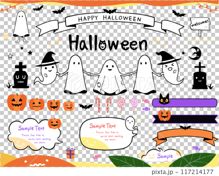 Ghost and Halloween frame illustration set 117214177