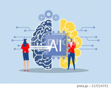 Partnership contact,Businessman matching cyborg idea or artificial intelligence technology futuristic, AI, with brain Machine future cooperation vector illustrator Partnership contact,Businessman matching cyborg idea or artificial intelligence technology futuristic, AI, with brain Machine future cooperation vector illustrator 117214731