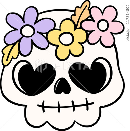Cute Pastel Halloween Floral skull Groovy Retro Cartoon Character Girly Coquette Flower Doodle Cute Pastel Halloween Floral skull Groovy Retro Cartoon Character Girly Coquette Flower Doodle 117214809