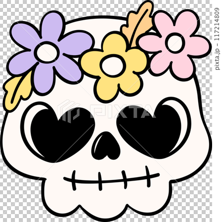 Cute Pastel Halloween Floral skull Groovy Retro Cartoon Character Girly Coquette Flower Doodle Cute Pastel Halloween Floral skull Groovy Retro Cartoon Character Girly Coquette Flower Doodle 117214809