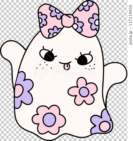 Cute Pastel Halloween Floral Ghost Groovy Retro Cartoon Character Girly Coquette Flower Doodle Cute Pastel Halloween Floral Ghost Groovy Retro Cartoon Character Girly Coquette Flower Doodle 117214830