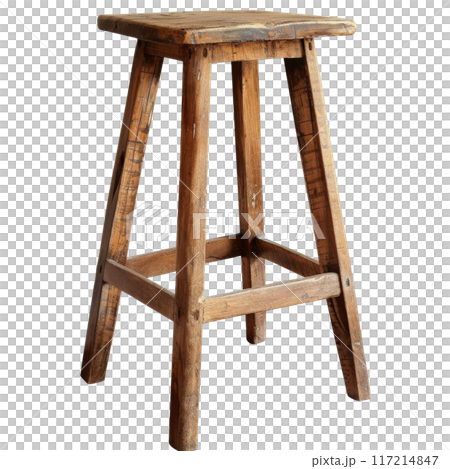 Isolated Wooden Stool with Four Legs and Square Top Without Background 117214847
