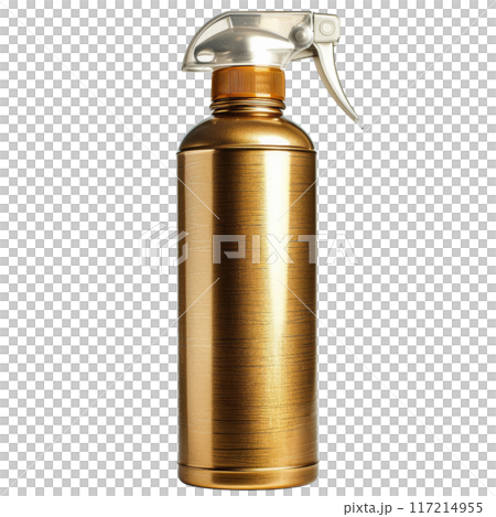 Isolated Metallic Hair Spray Bottle with Transparent Spray Nozzle. 117214955