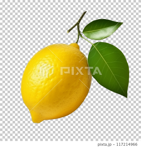 Isolated Yellow Lemon with Green Leaves Without Background. 117214966