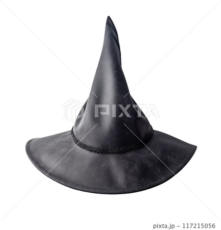 Isolated Black Witch Hat Without Background for Halloween Decoration. 117215056