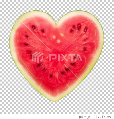 Heart-Shaped Watermelon Slice Isolated Without Background. 117215069