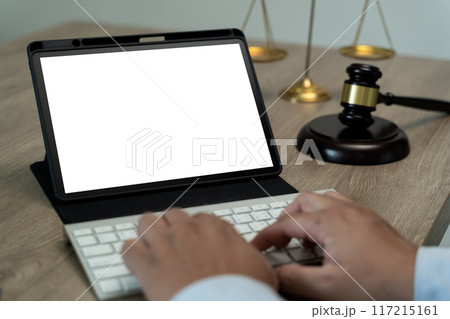 Top view businessman Hands holding digital tablet with mockup of blank Top view businessman Hands holding digital tablet with mockup of blank 117215161