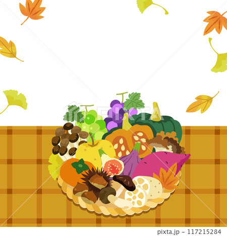 秋の味覚 バナー 背景 イラスト _ ベクター 素材 正方形 1:1 コピースペース 117215284