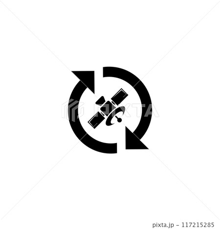 Satellite icon encircled by directional arrows, representing global communication and navigation Satellite icon encircled by directional arrows, representing global communication and navigation 117215285