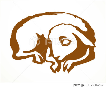 Vector drawing. Small sheep lay to sleap 117216267