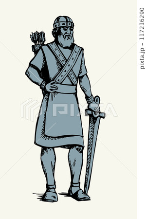 Vector drawing. Warrior with sword 117216290
