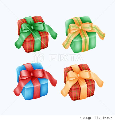 Hand-Drawn Gift Boxes with Bows - Perfect for Holiday Packaging 117216307