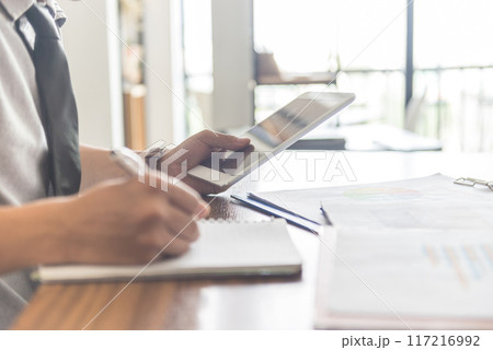 Side view of freelancer work from home 117216992