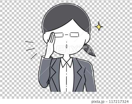 メガネをあげて説明するクールな女性社員 117217324