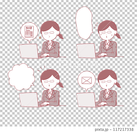一組戴著眼鏡在電腦前工作的女員工（紅棕色） 117217338