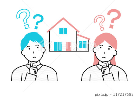 住宅に関して疑問を感じる若いカップル 住宅に関して疑問を感じる若いカップル 117217585