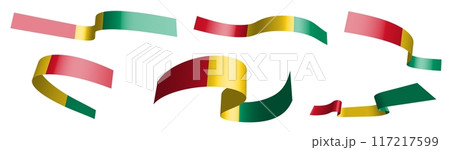 Set of holiday ribbons. Guinea flag waving in wind. Separation into lower and upper layers. Design element. Vector on white background Set of holiday ribbons. Guinea flag waving in wind. Separation into lower and upper layers. Design element. Vector on white background 117217599