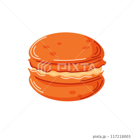 Pumpkin orange dessert macaroon in cartoon style. Autumn design for bakery, cafe menu. Vector illustration isolated on a white background. Pumpkin orange dessert macaroon in cartoon style. Autumn design for bakery, cafe menu. Vector illustration isolated on a white background. 117218003