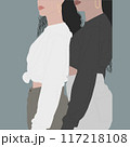 A detailed drawing depicting two women standing closely next to each other 117218108