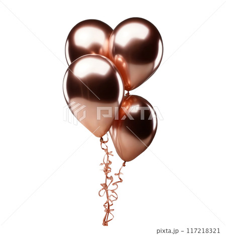Rose gold balloons hanging from a string on a white background 117218321