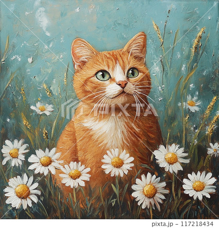 花の中で座る猫 117218434