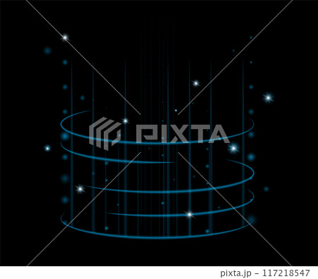 Neon glowing blue round frame, stars and lines. Shining light space portal. Fantasy space border. Abstract fantastic background. Neon glowing blue round frame, stars and lines. Shining light space portal. Fantasy space border. Abstract fantastic background. 117218547