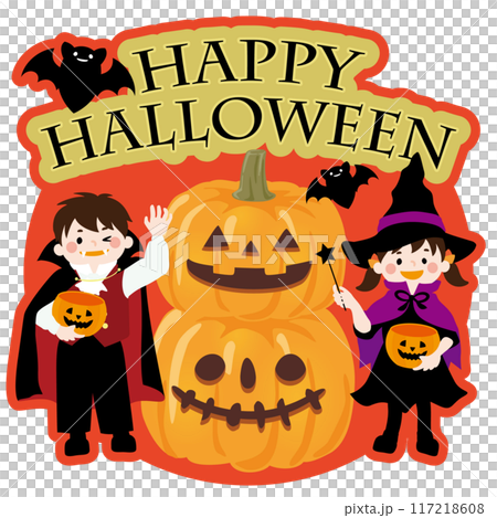 孩子們在萬聖節玩南瓜燈的向量插圖 117218608