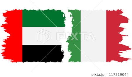 Italy and United Arab Emirates grunge flags connection vector 117219044