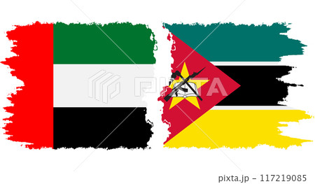 Mozambique and United Arab Emirates grunge flags connection vector Mozambique and United Arab Emirates grunge flags connection vector 117219085
