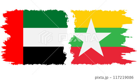 Myanmar and United Arab Emirates grunge flags connection vector 117219086